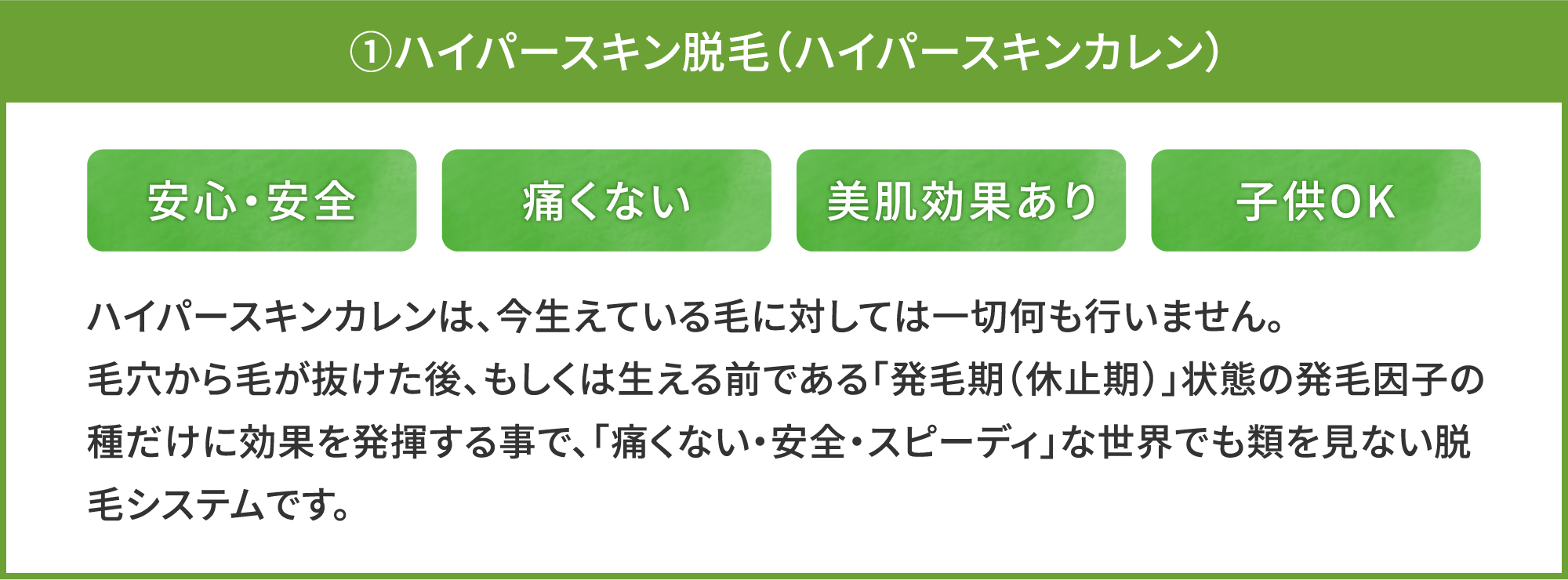 ①ハイパースキン脱毛（ハイパースキンカレン）